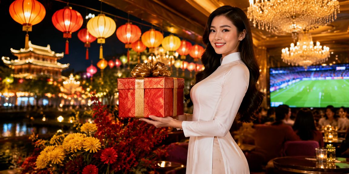 Người phụ nữ mặc áo dài Huế theo dõi kết quả cá cược thể thao trên điện thoại