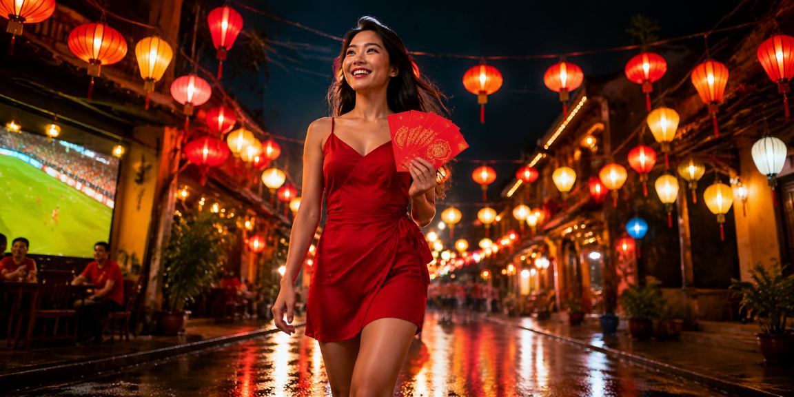 Không khí đêm chợ Mũi Né lung linh với phong bao đỏ biểu trưng cho may mắn và tiền thưởng
